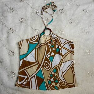 Vintage Y2K Abstract Print Halter Crop Top – Tag Size Large (Made in USA)